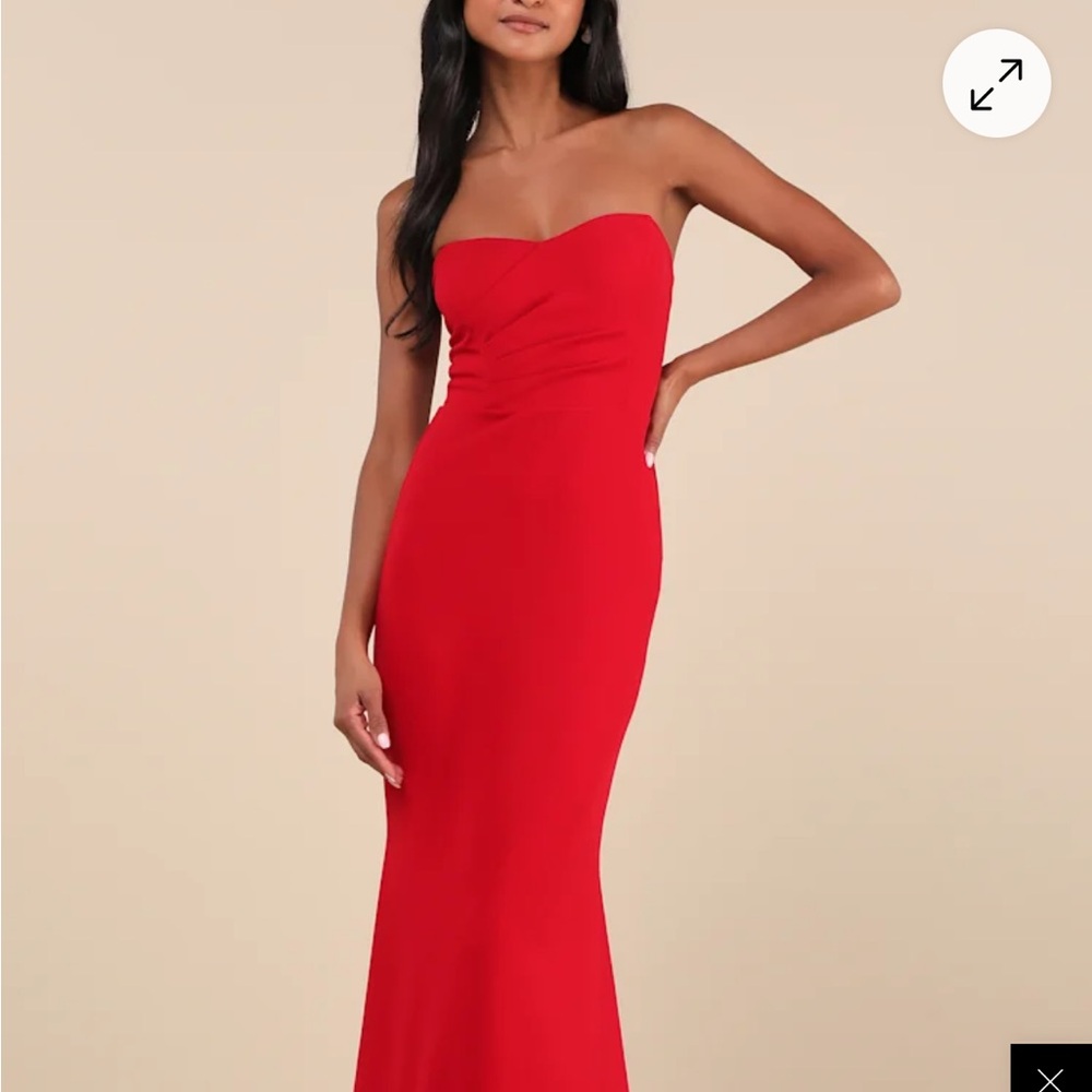 Lulu's Elegant Strapless Red Gown - Picture 3 of 4
